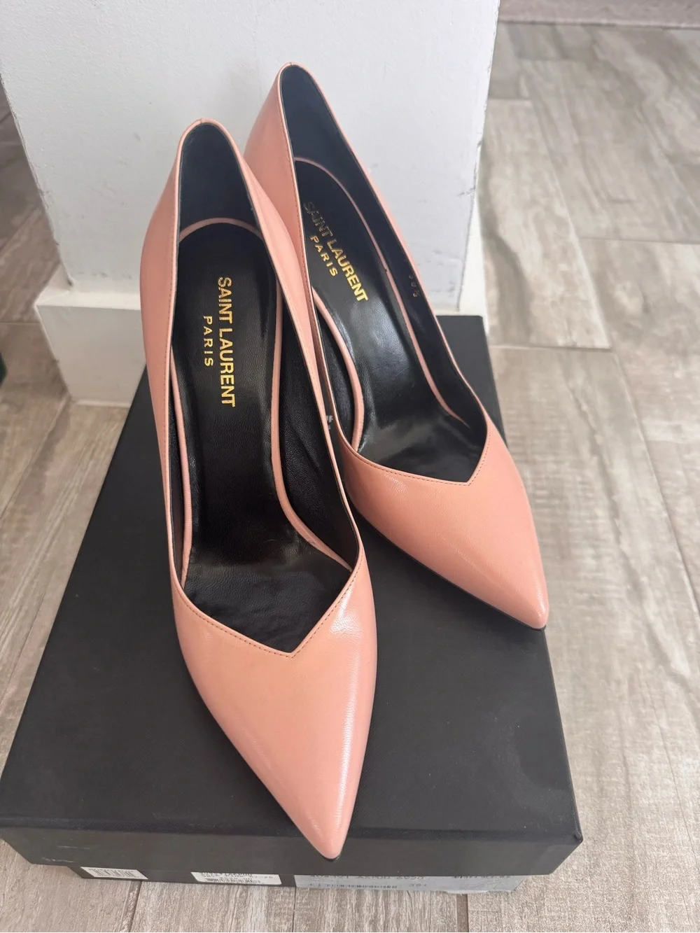 New Saint Laurent Paris Pink Pointed-Toe Leather Pumps 105mm EU 38.5 - Picture 2 of 6